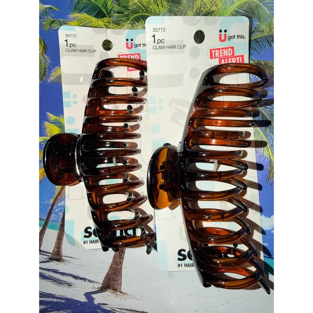 Scunci Large Claw Hair Clip 2 Pack Brown Translucent Glossy Jaw Clips Womens